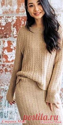 Костюм  от Lion Brand Basic. Спицы. Размеры: S (M, L,1X, 2X, 3X).Обхват груди: около 99 (109, 119,5, 129,5, 137, 150) см. Длина готового изделия: около 53,5 (54,5, 56, 57, 58.5, 59,5) см.