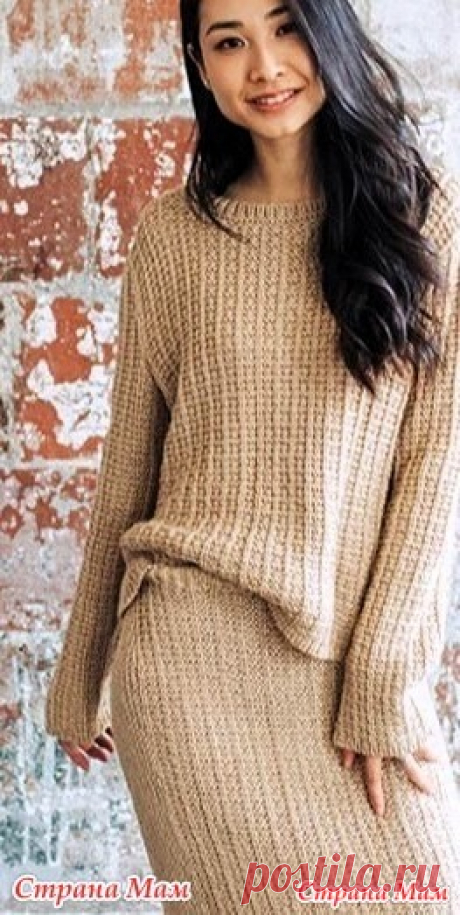 Костюм  от Lion Brand Basic. Спицы. Размеры: S (M, L,1X, 2X, 3X).Обхват груди: около 99 (109, 119,5, 129,5, 137, 150) см. Длина готового изделия: около 53,5 (54,5, 56, 57, 58.5, 59,5) см.