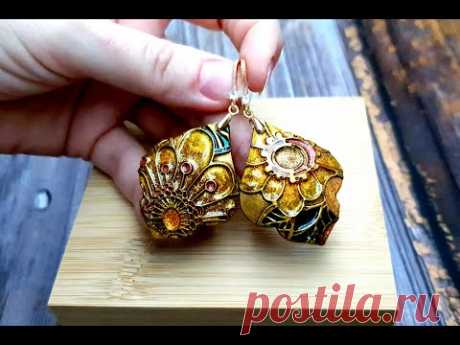 The Cloisonne Technique with Lace Textures on Polymer Clay. Beautiful Handmade Earrings DIY