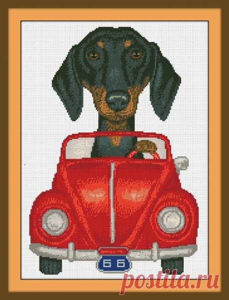 Dachshund in Auto Cross Stitch Pattern PDF Embroidery | Etsy
