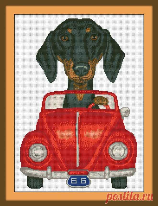 Dachshund in Auto Cross Stitch Pattern PDF Embroidery | Etsy