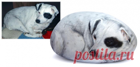 Cani Dipinti sui Sassi | Ritratto di Ariel | Rock painting art by Roberto Rizzo La cagnetta Ariel dipinta ad acrilico su su pietra | L'arte di dipingere i sassi di Roberto Rizzo.