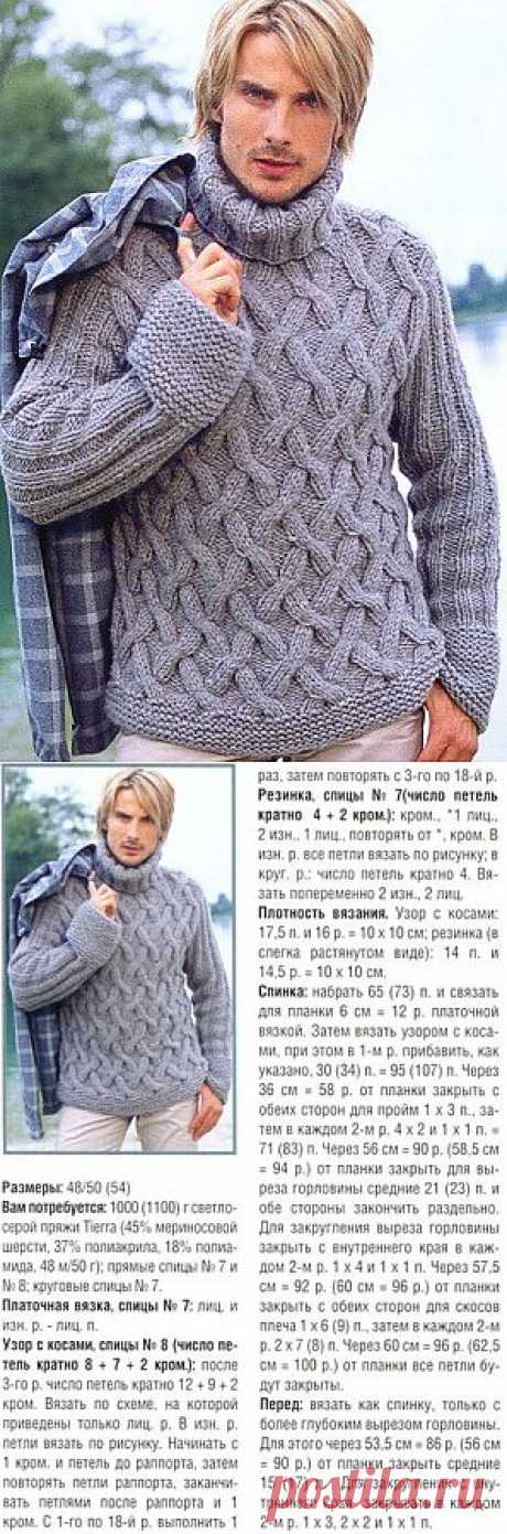 Мужской свитер спицами