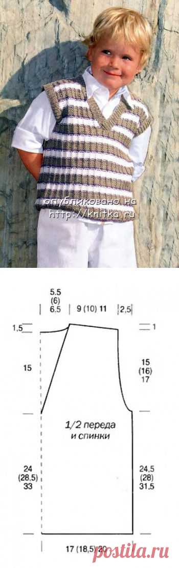 Вязаная безрукавка с V-образным вырезом из рубрики Вязание для детей. Вязание спицами модели и схемы на kNITKA.ru