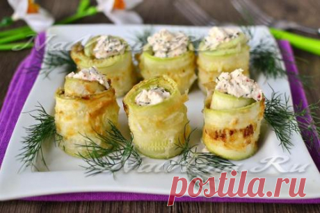 Рулетики из кабачков с творогом, чесноком и зеленью - рецепт с фото