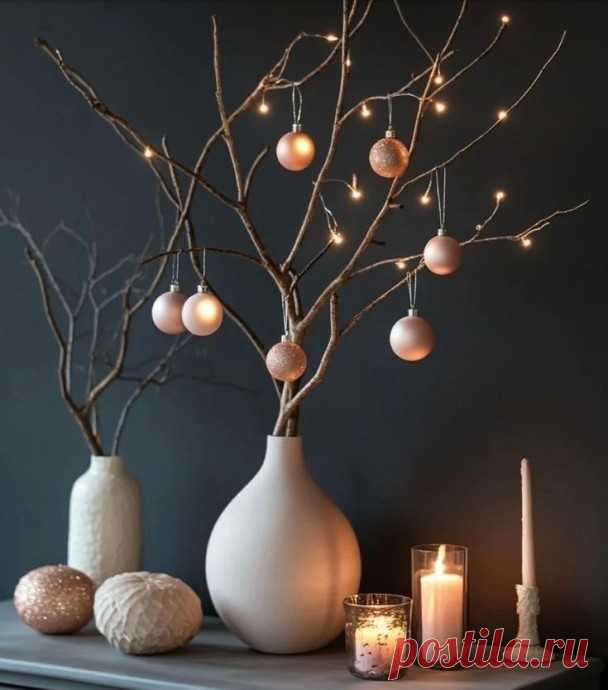 Зимние нарядные веточки Зимние нарядные веточкиНовогодние композиции с голыми ветками и елочными шарами смотрятся очень необычно и красиво.