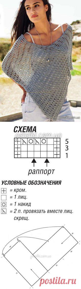 Ажурное пончо спицами. Описание, схемы