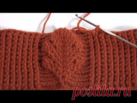 Стильная Шапка крючком с красивыми ЛИСТЬЯМИ/Рельефные столбики и Авторский УЗОР ЛИСТЬЯ/ШапкаДля Всех