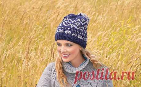 Шапка с жаккардовым узором - схема вязания спицами. Вяжем Шапки на Verena.ru