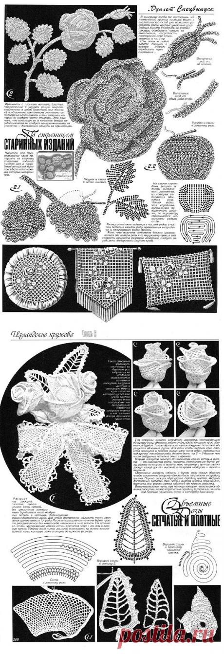 УДИВИТЕЛЬНОЙ КРАСОТЫ ВЯЗАНЫЙ ДЕКОР... ОБЪЁМНЫЕ РОЗЫ... два варианта... ЛЮБИМЕЙШАЯ ИРЛАНДИЯ... класс!!!....