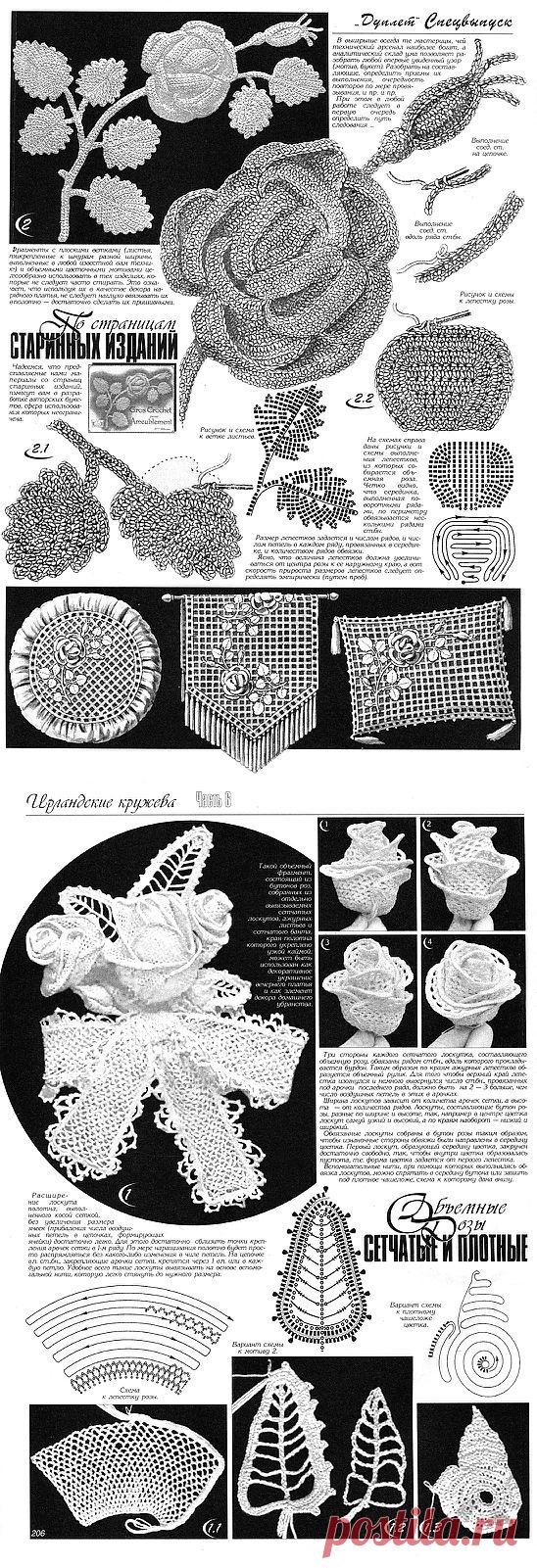 УДИВИТЕЛЬНОЙ КРАСОТЫ ВЯЗАНЫЙ ДЕКОР... ОБЪЁМНЫЕ РОЗЫ... два варианта... ЛЮБИМЕЙШАЯ ИРЛАНДИЯ... класс!!!....