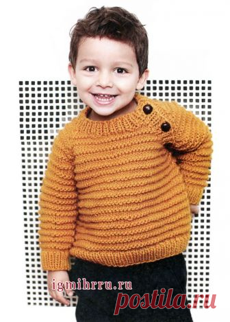 Пуловер цвета карри с поперечными рубчиками, для мальчика 1-4 лет. Вязание спицами
