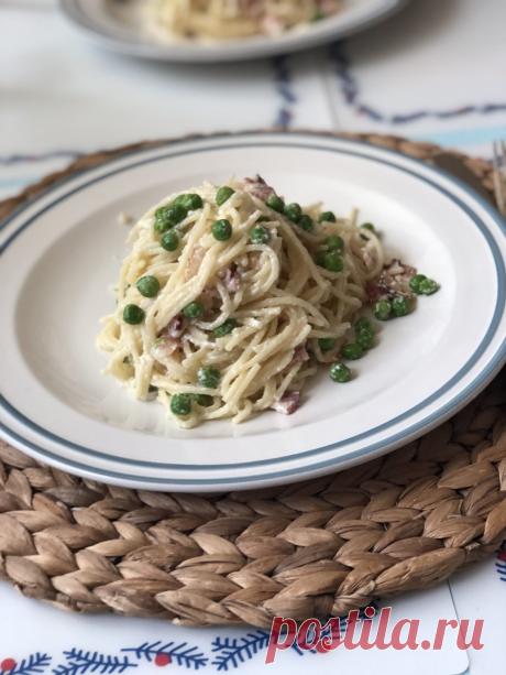Паста с беконом и горошком в сливочном суосе рецепт с фото пошагово