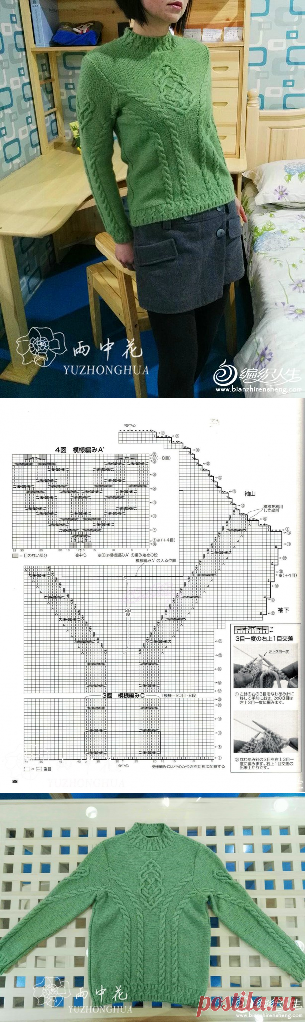 志田款云绒叁柒女士棒针绞花毛衣-编织教程-编织人生