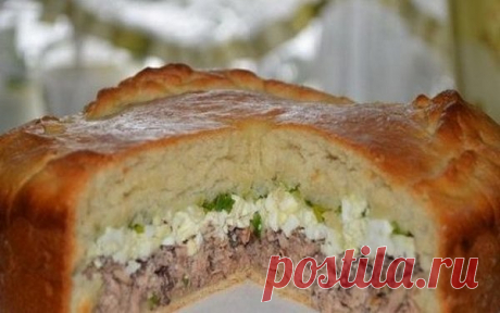 Рыбный пирог с молодым зелёным луком и яйцом
