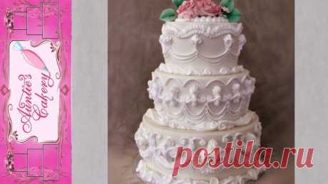 Lambeth Wannabe. Wedding Cake. I created a dummy cake and decorated both halves differently. This is design #2. This, like many of my YouTube video cakes, is just a personal practice cake....
