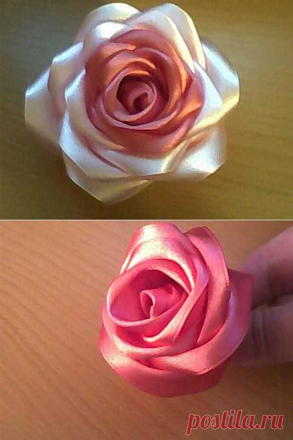 Розы из шелковых лент.