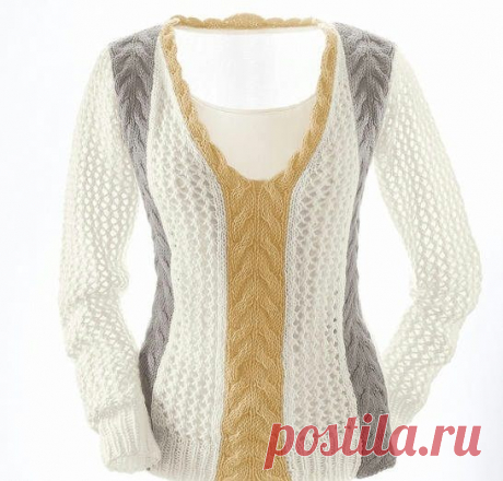 Красивый пуловер спицами.Описание https://yahozayka.com/vyazanie-kryuchkom/pulover-dzhem..