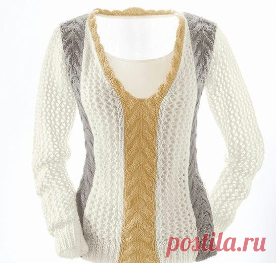 Красивый пуловер спицами.Описание http://yahozayka.com/vyazanie-kryuchkom/pulover-dzhem..