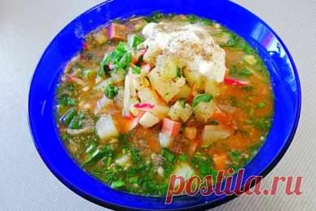 Вкусная окрошка на квасе Подробный, детальный рецепт