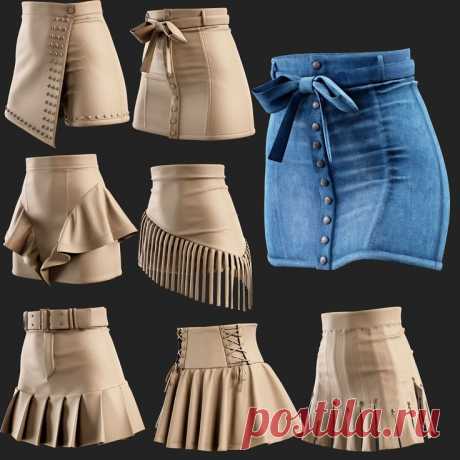 7 Denim Skort + 5 Denim Base Material /MD-Clo3D (ZPRJ + FBX + OBJ), Zahra.3D