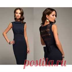 ЛЮБЛЮ ПЛАТЬЯ интернет-магазин платьев - Платье синее с кружевной спиной и бантом