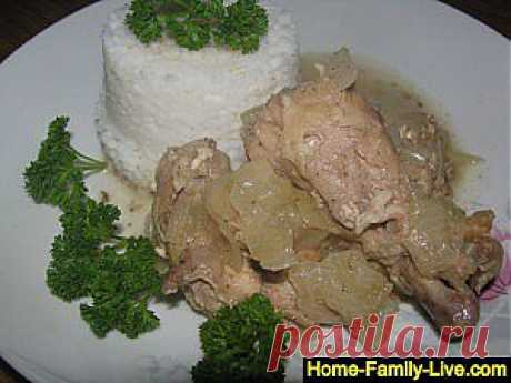 Кулинарные рецепты Курица с луком - пошаговый фоторецепт - курица тушеная в луковом соусе