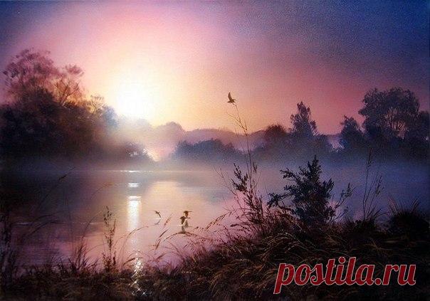 Вечернее спокойствие в живописи.... Спокойной ночи и ждём вас завтра на уроке по деревьям в пейзаже