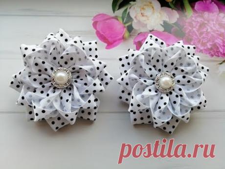 Бантики из репсовой ленты 2,5 см. Канзаши МК / Ribbon bows 2.5 cm. / Fitas de fitas de 2,5 см.