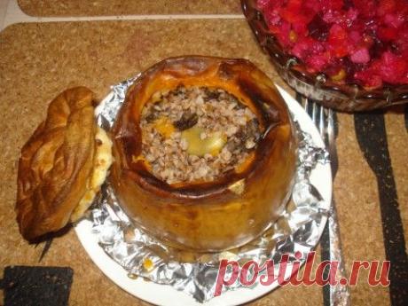 Гречневая каша с луком и грибами в тыкве (постное) | Четыре вкуса