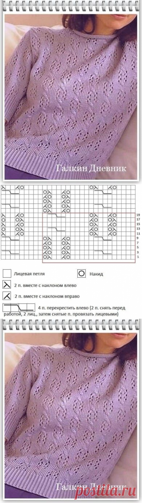 Простой ажурный узор для вязания спицами летней кофты, топа или пуловера (Вязание спицами) – Журнал Вдохновение Рукодельницы