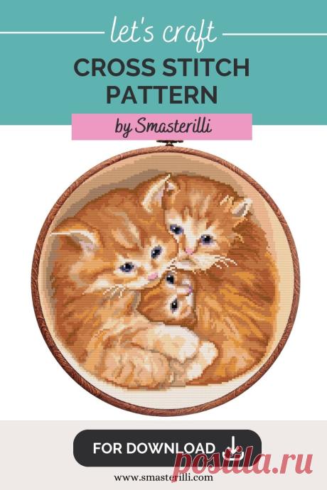 Orange baby kittens cross stitch patterns , cute tabby cats embroidery ornament by Smasterilli. Digital cross stitch pattern for instant download.