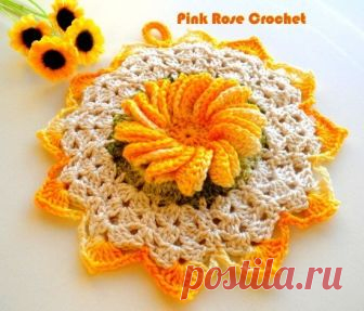 Вяжем крючком прихватки с цветами. (Схемы) 


 Украсим свою кухонку нарядными прихватками




