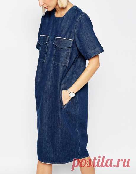 ASOS White | Джинсовое платье миди в стиле милитари ASOS WHITE на ASOS