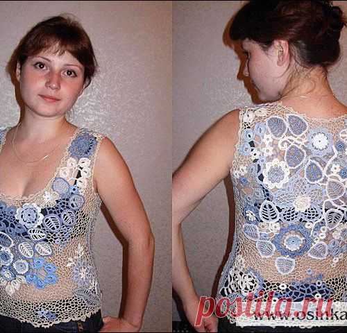 Способ сборки топа, связанного ирландским кружевом, с учетом вытачек (подробный МК от Асии Сабировны Валеевой)