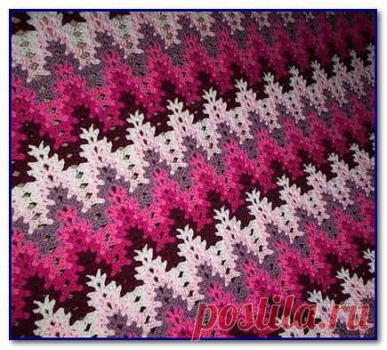 красивый плед крючком узором зиг-заг