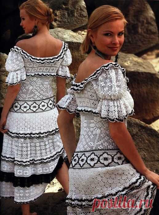 Бело-черное платье (вязание филейным узором) » Ниткой - вязаные вещи для вашего дома, вязание крючком, вязание спицами, схемы вязания