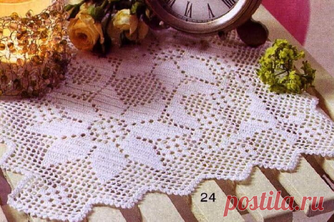 Филейные салфетки крючком - схемы (28 вариантов)
