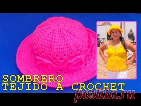 Sombrero tejido a crochet con aplicaciones de rosas  paso a paso - YouTube