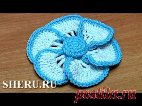 Crochet Button Center Flower Patterns Урок 40 Вязаный цветок - YouTube