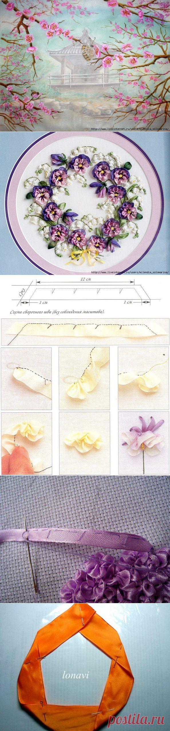 Живопись лентами: способы вышить цветок + красивая подборка..