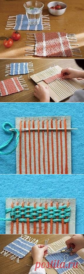 Текстильные циновки при помощи самодельного ткацкого станочка