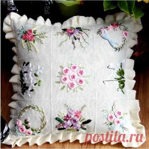 Ribbon Embroidery Pillow Kit Flowers in The Garden 45 45cm | eBay