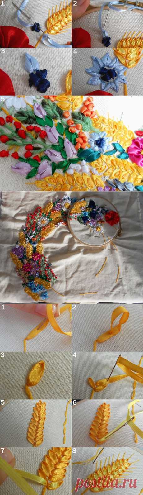 Большое панно: вышивка атласными лентами | Своими руками