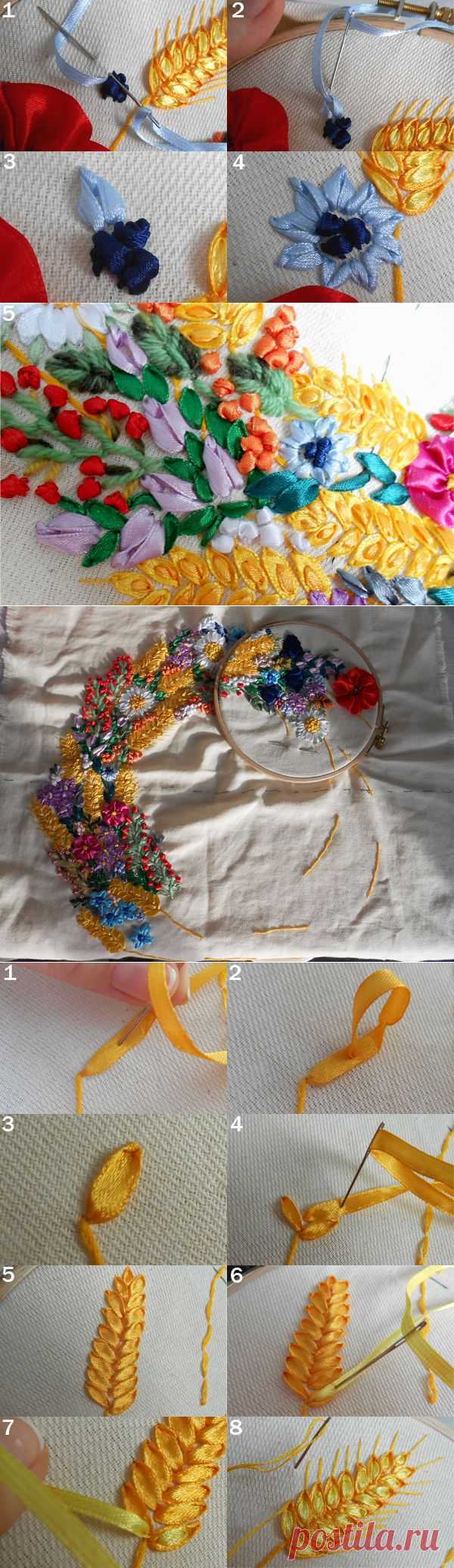 Большое панно: вышивка атласными лентами | Своими руками