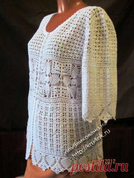 Фотография и схемы вечерней кофточки, связанной крючком. Авторская модель - вязание крючком на kru4ok.ru
