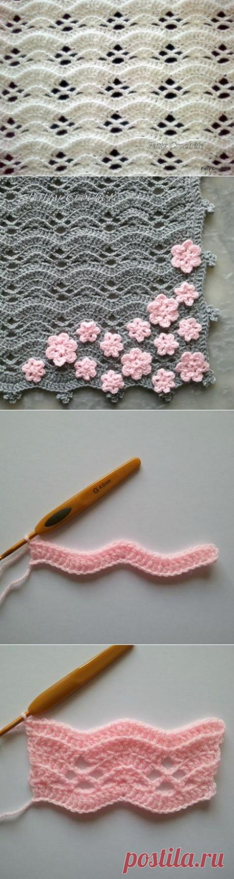 Узор крючком &quot;Ракушки&quot; для пледа..