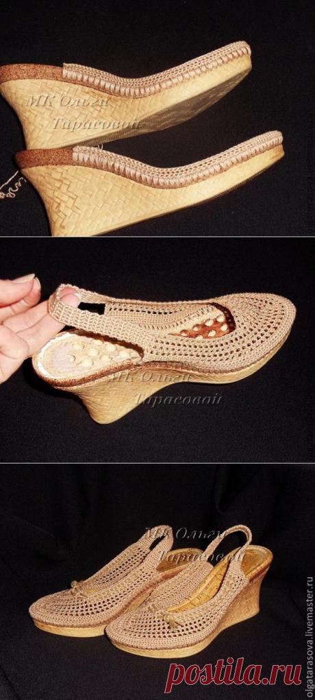 Реставрация обуви, вязаные босоножки