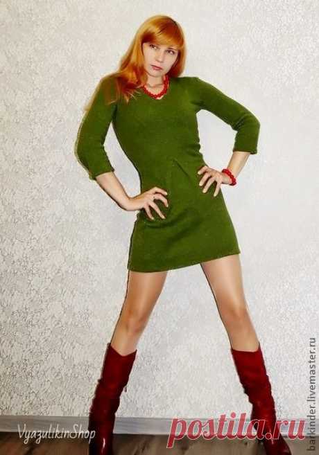 Вязаное платье &quot;Весенняя зелень&quot; - тёмно-зелёный,однотонный,платье,платье вязаное