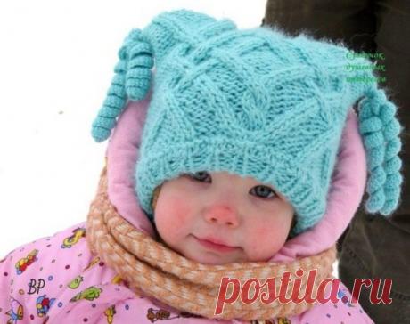 Зимняя детская шапочка с ушками и игривыми кисточками (Вязание спицами) – Журнал Вдохновение Рукодельницы